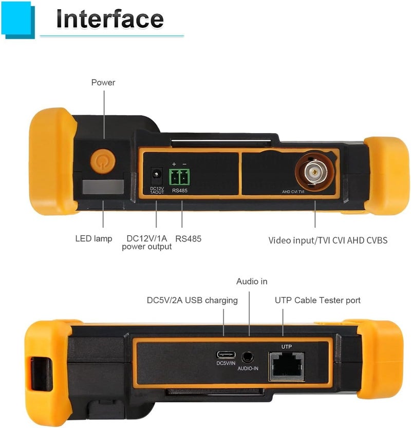 EVERSECU جهاز اختبار كاميرا CCTV بشاشة 4.3 بوصة CVI TVI AHD - 8MP HD التعرف التلقائي، خرج طاقة DC12V، بطارية 5200mAh - يدعم PAL/NTSC، التحكم PTZ عبر الكوكسيل، مشغل وسائط واختبار صوتي - Image 3